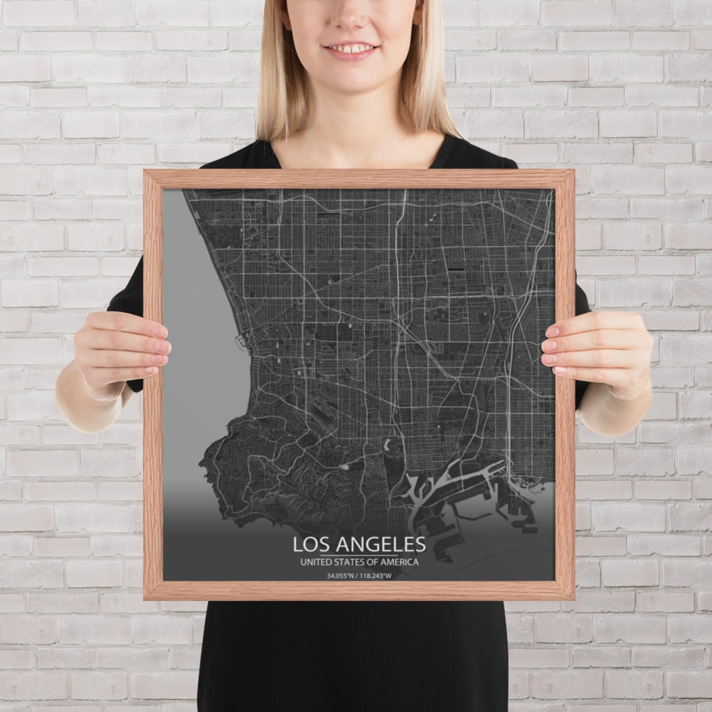 Los Angeles Dark Grey Framed Map