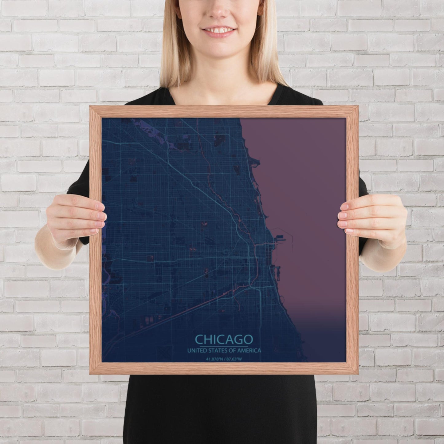 Chicago Blue and Purple Framed Map