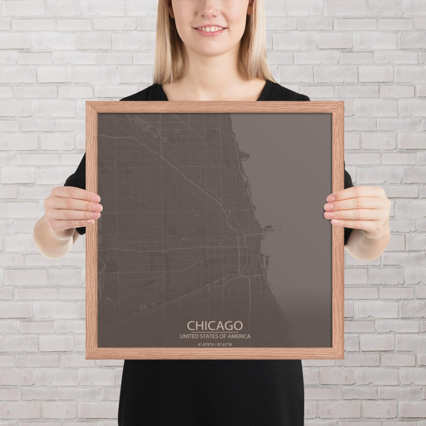 Chicago Brown and Grey Framed Map