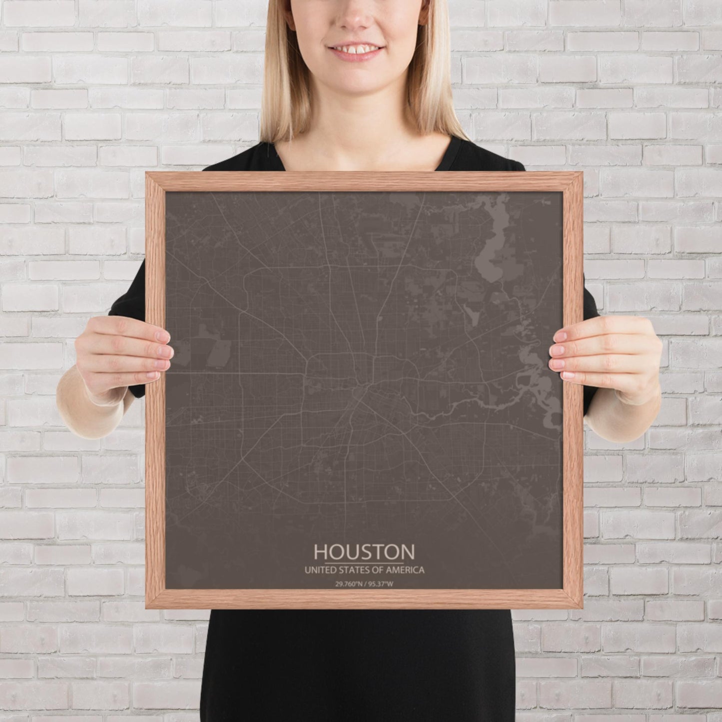 Houston Brown and Grey Framed Map