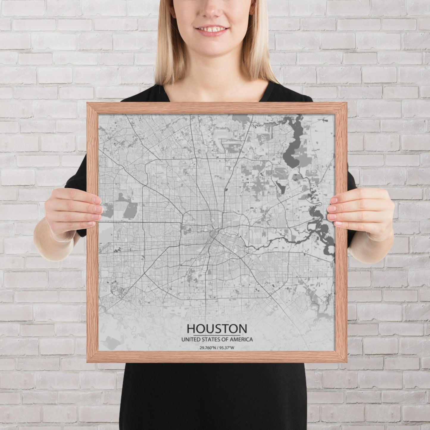 Houston Light Grey Framed Map