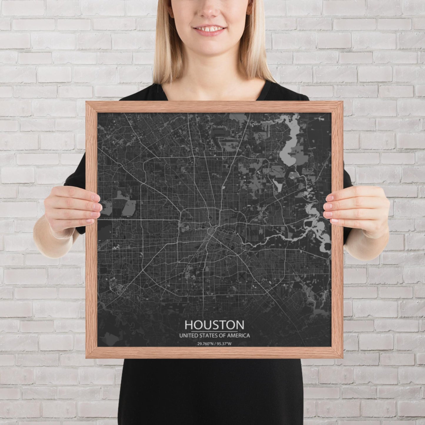 Houston Dark Grey Framed Map