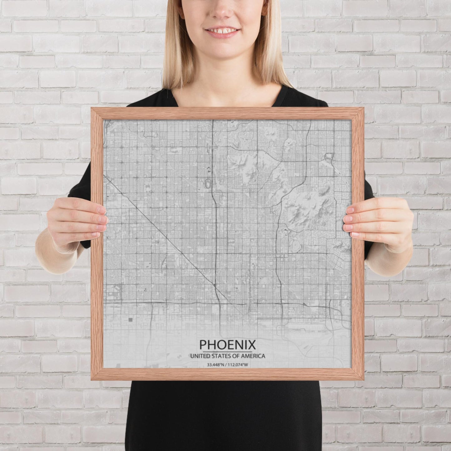 Phoenix Light Grey Framed Map