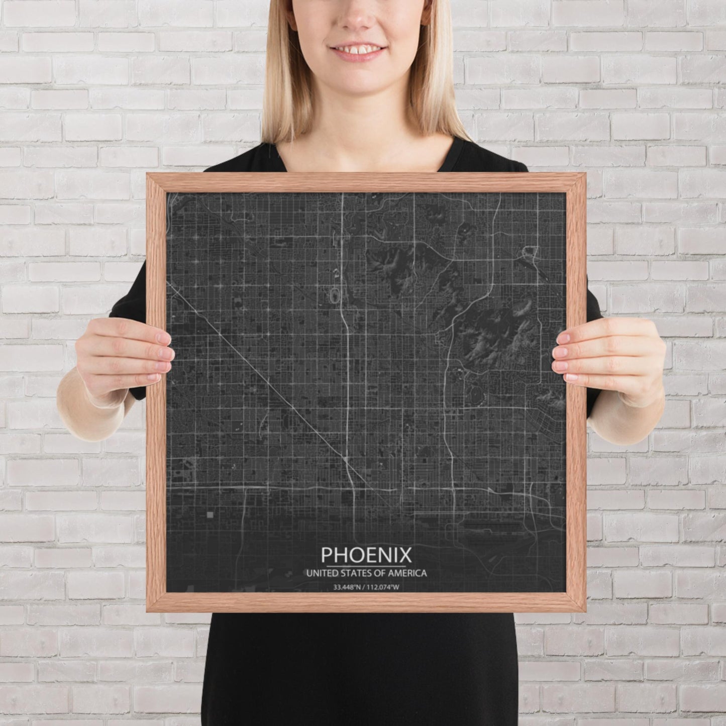 Phoenix Dark Grey Framed Map