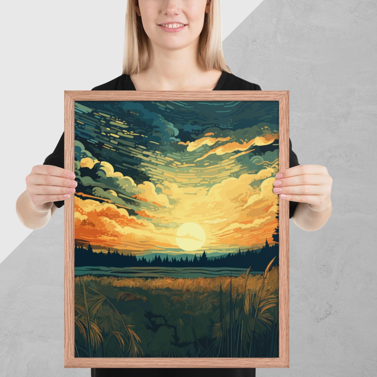 Crop Field Sunset Framed Poster