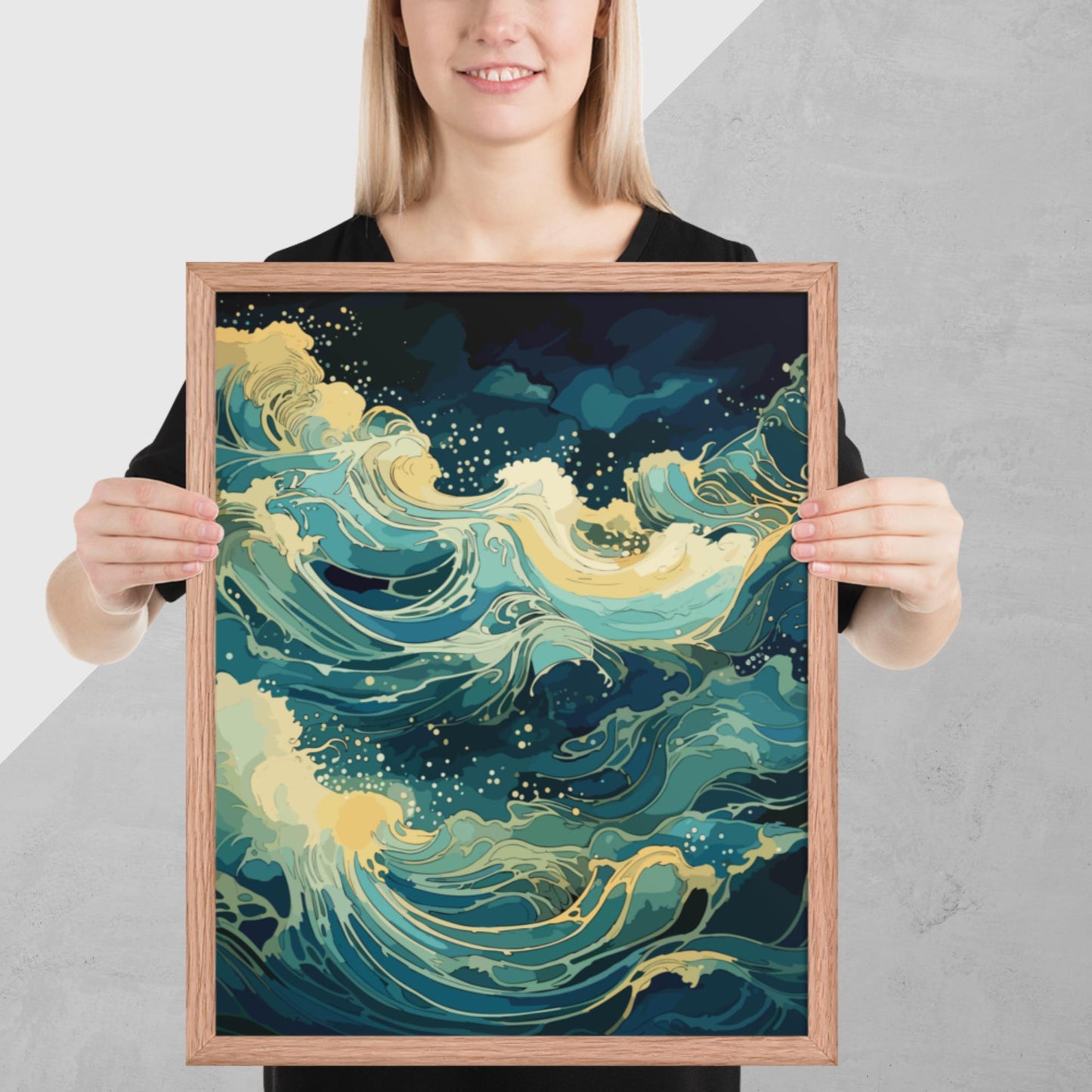 Nighttime Ocean Waves Framed Poster