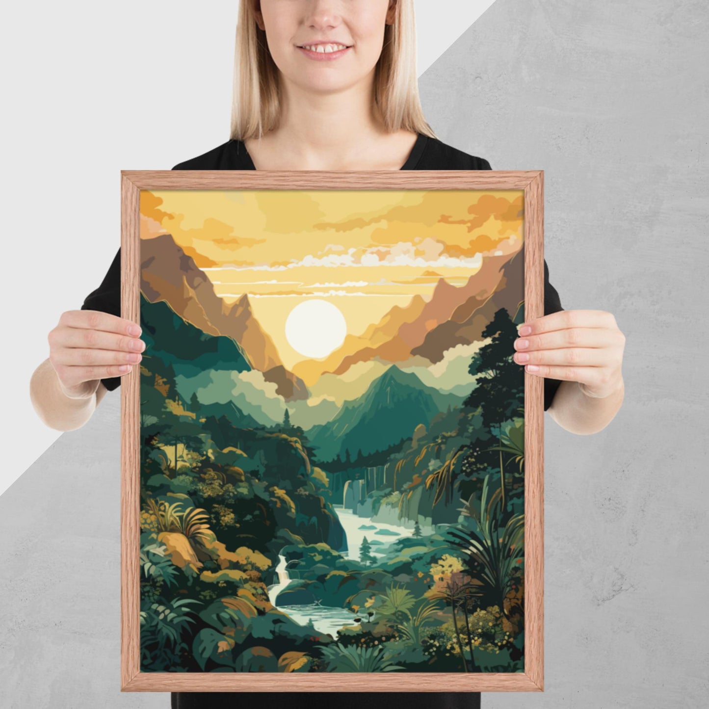 Mountainous Rainforest River Framed Poster