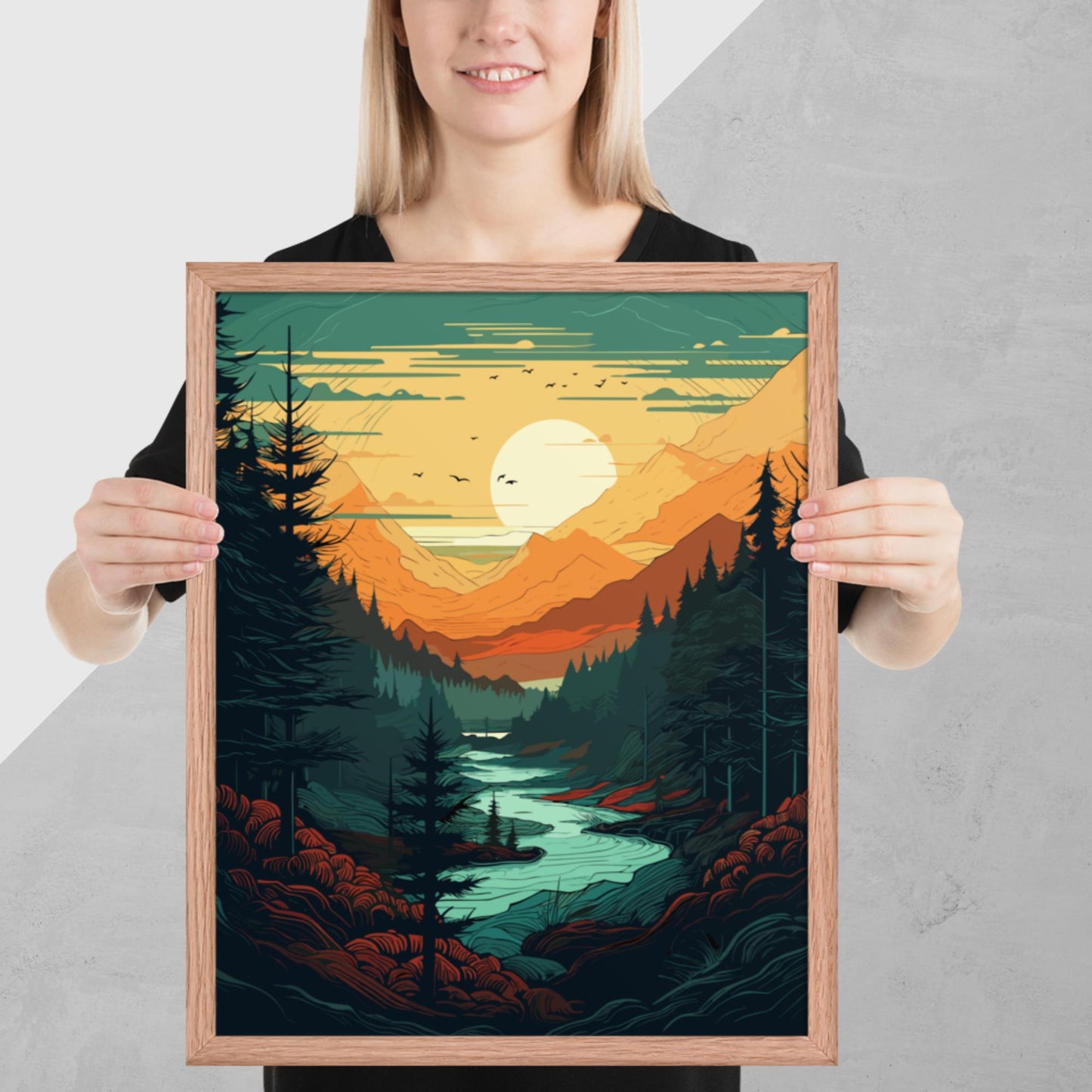 Forest River Sunset Framed Poster