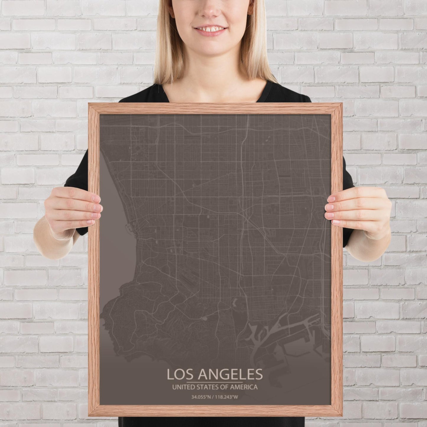 Los Angeles Brown and Grey Framed Map