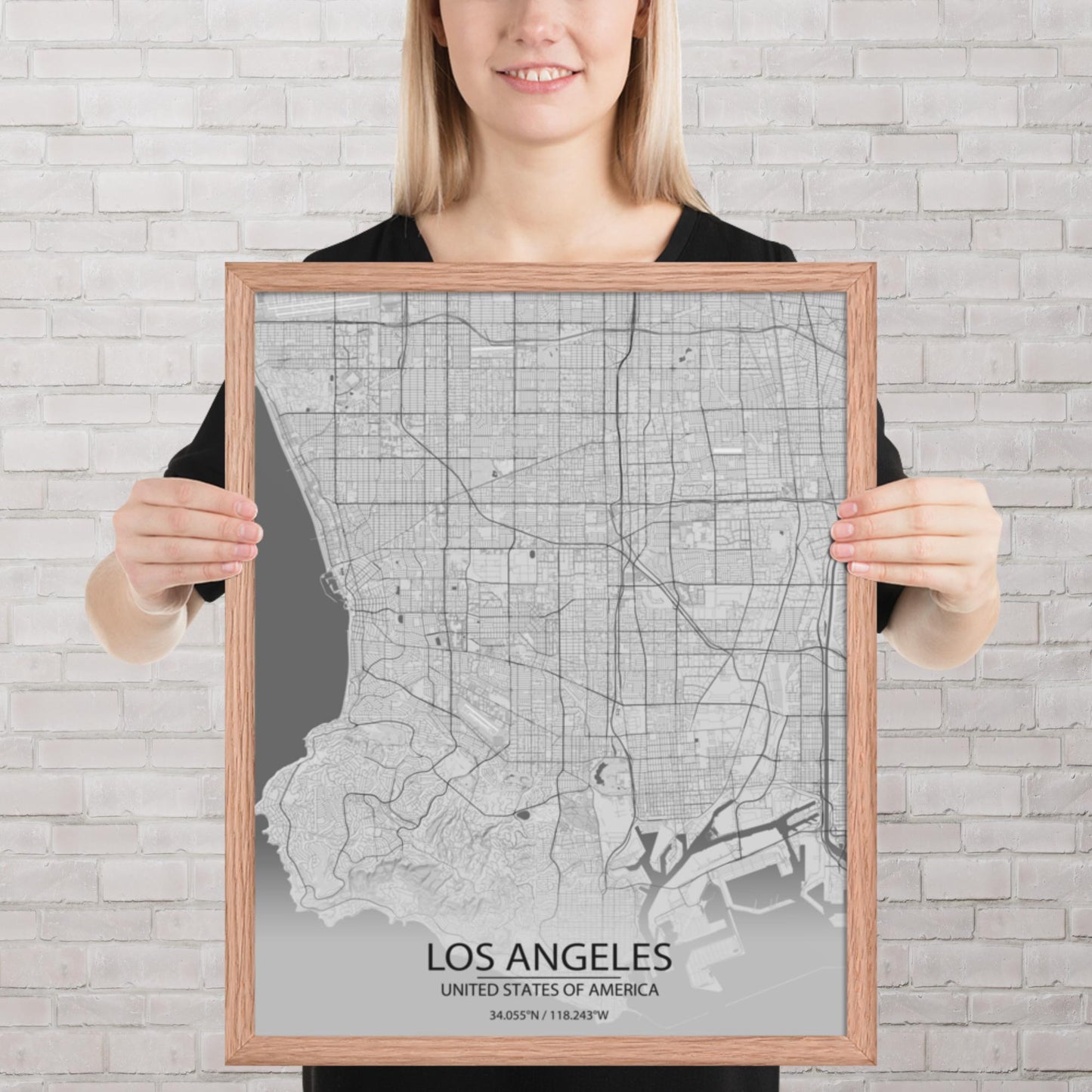 Los Angeles Light Grey Framed Map
