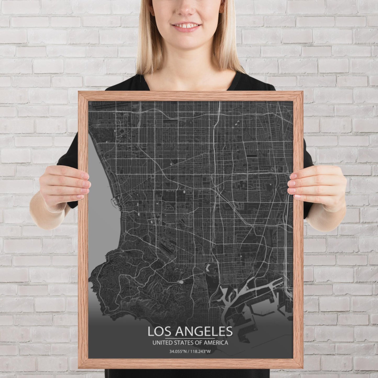 Los Angeles Dark Grey Framed Map