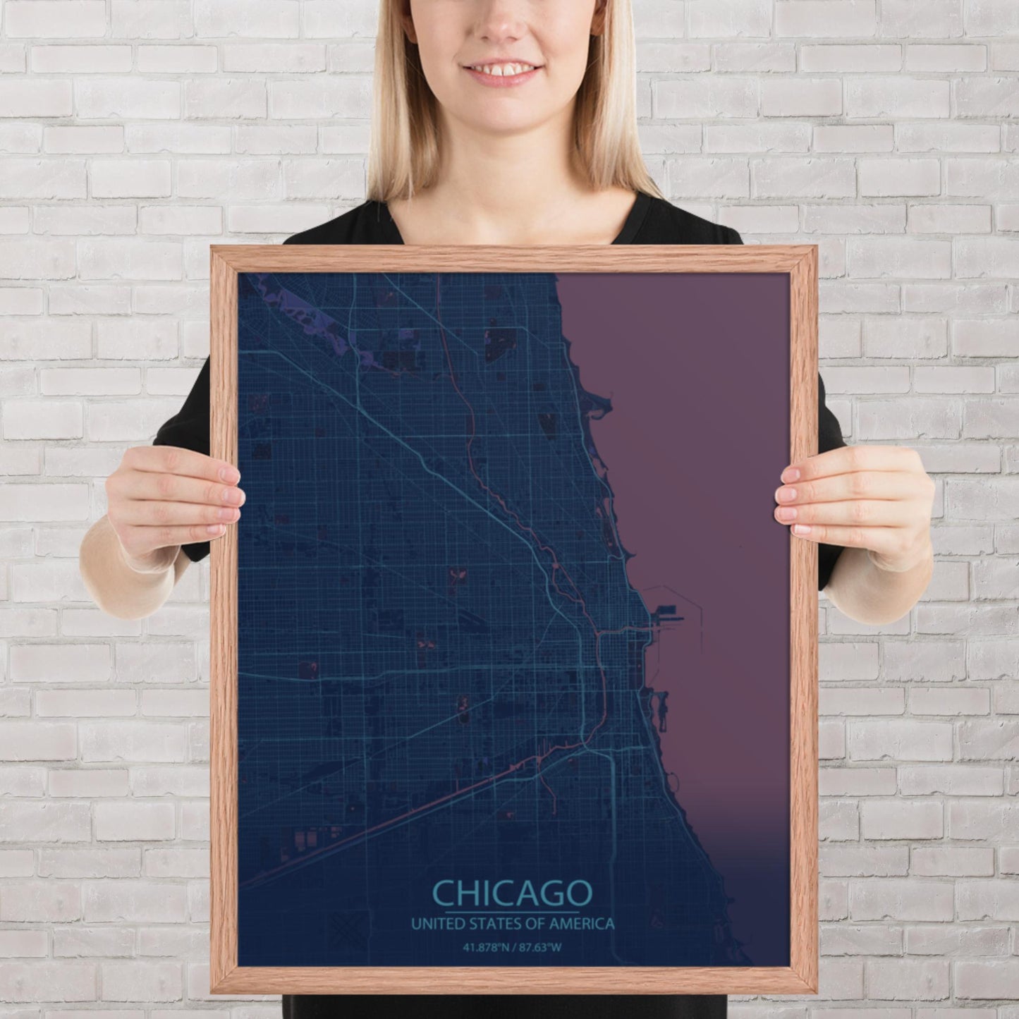 Chicago Blue and Purple Framed Map