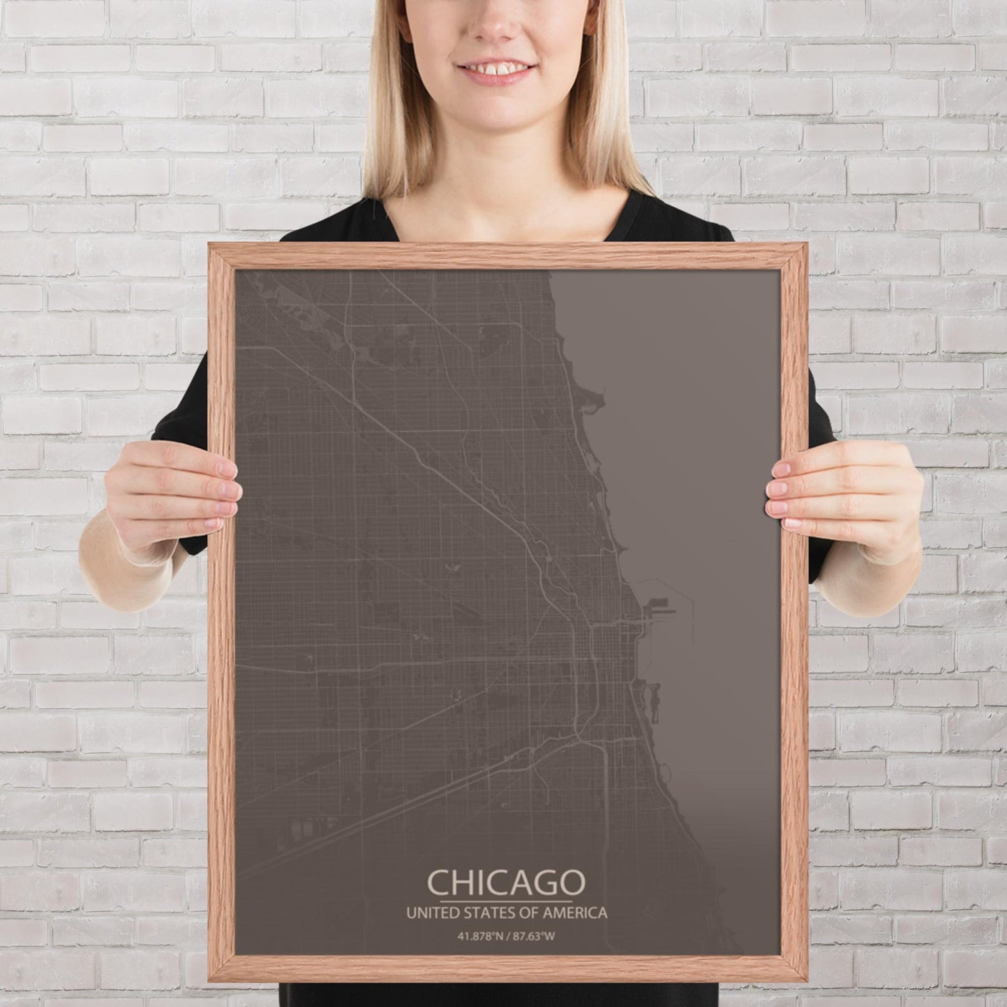 Chicago Brown and Grey Framed Map
