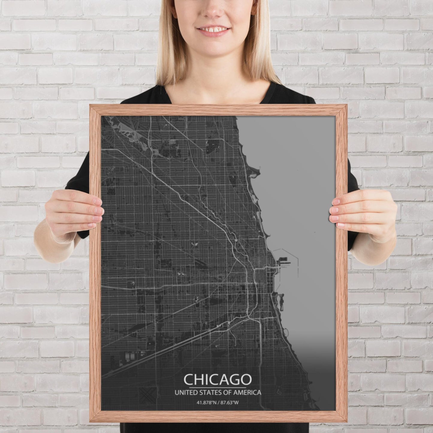 Chicago Dark Grey Framed Map