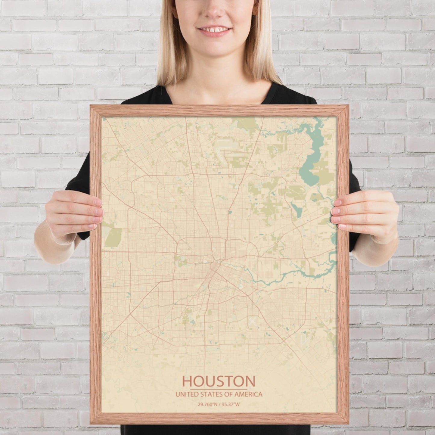 Houston Vintage Style Framed Map