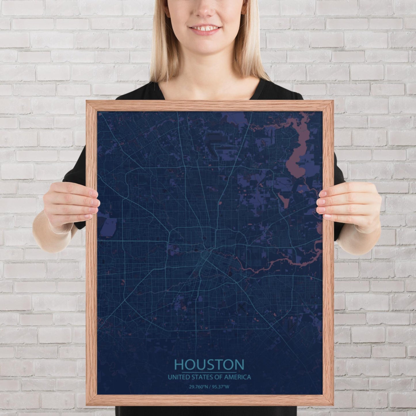 Houston Blue and Purple Framed Map