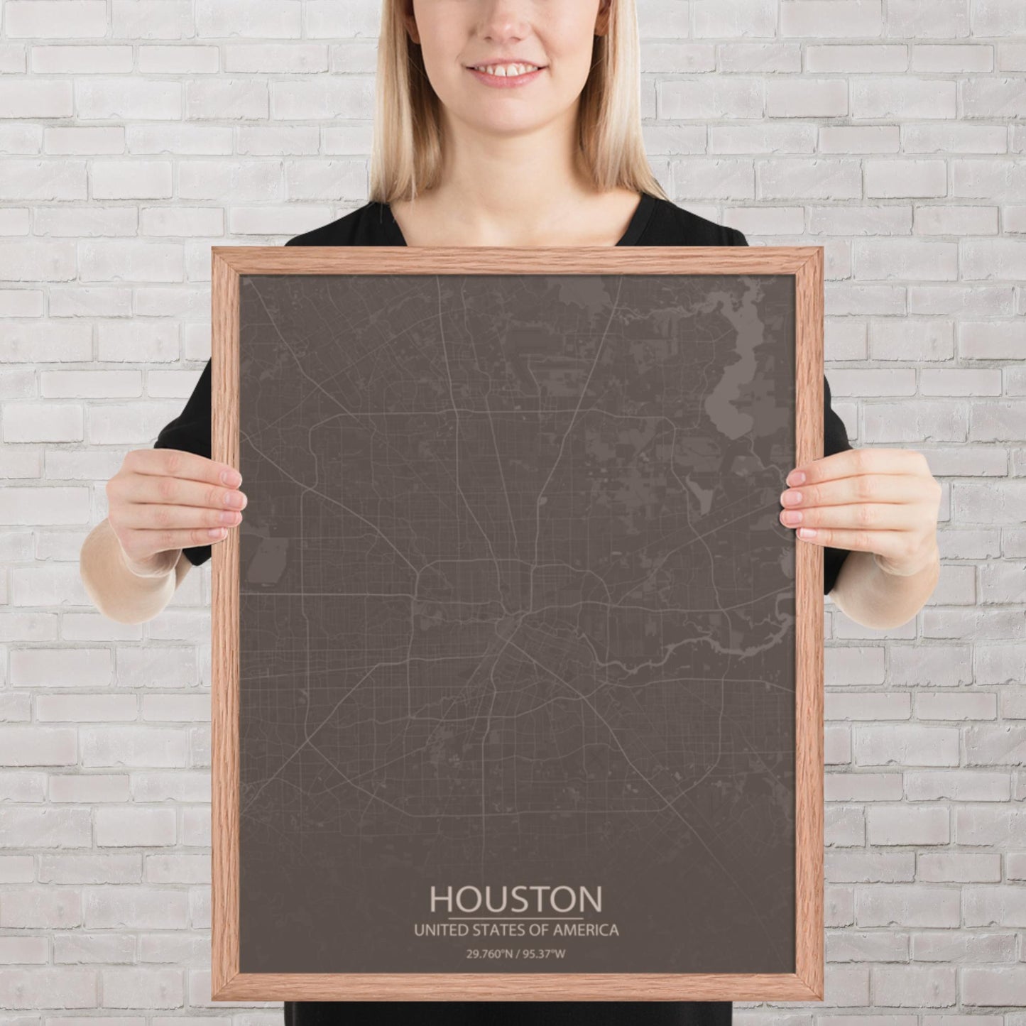 Houston Brown and Grey Framed Map