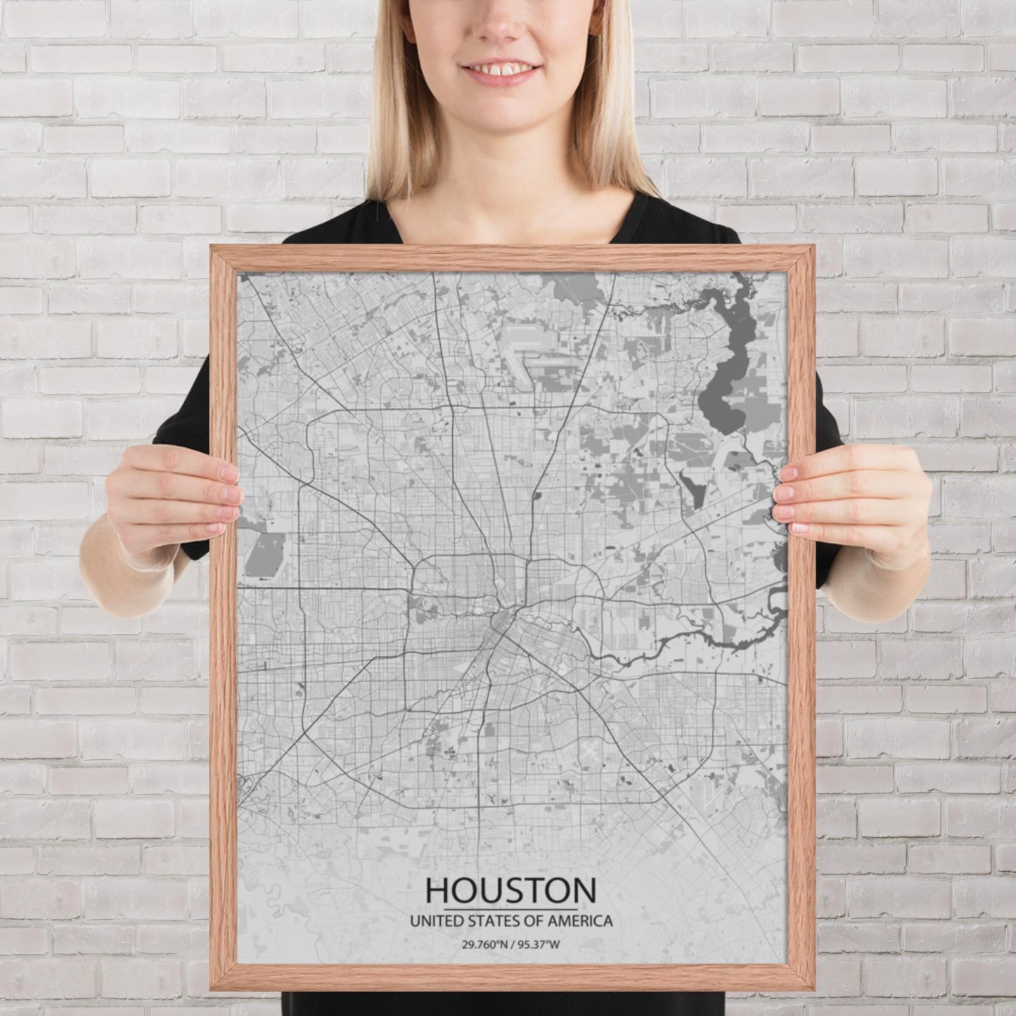 Houston Light Grey Framed Map