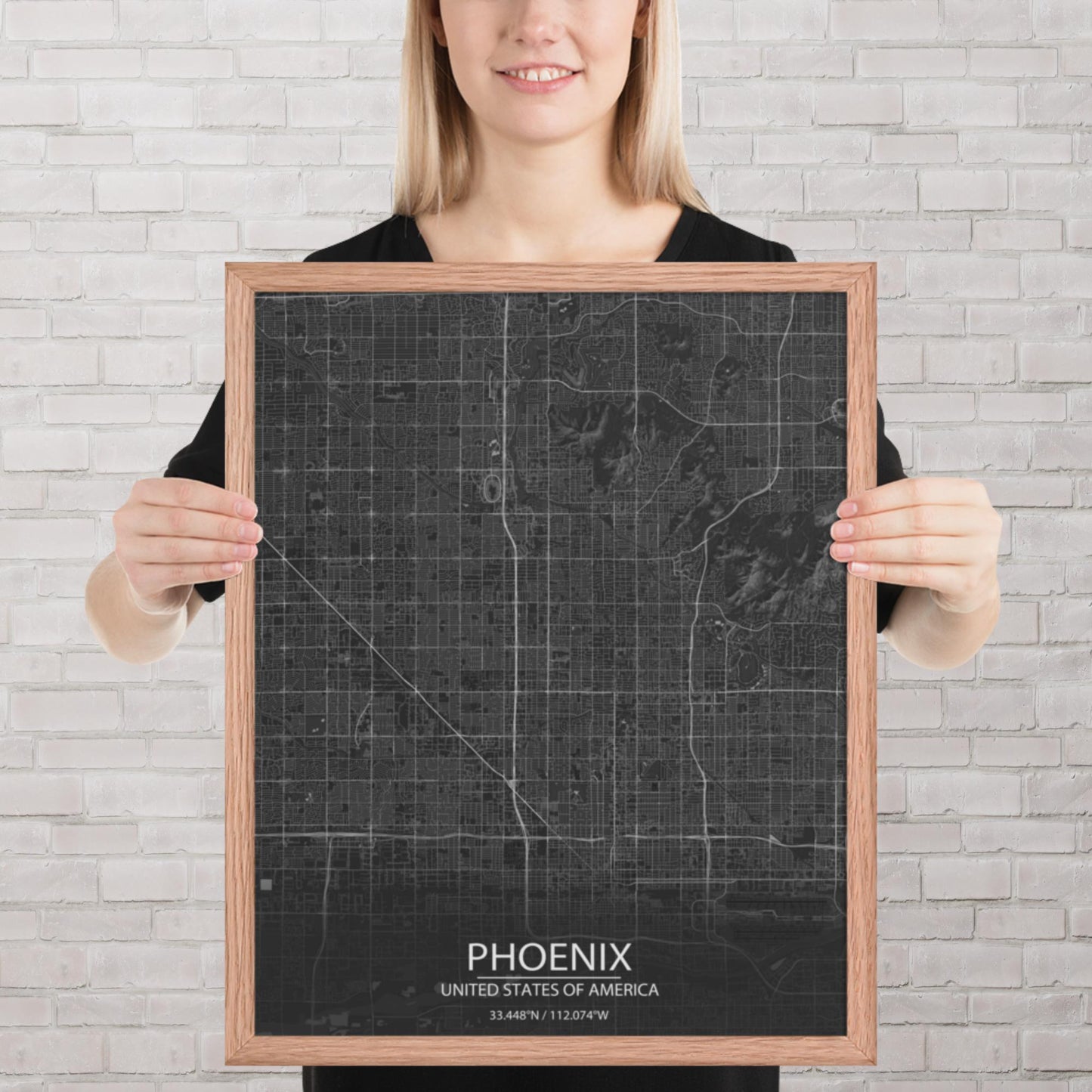 Phoenix Dark Grey Framed Map