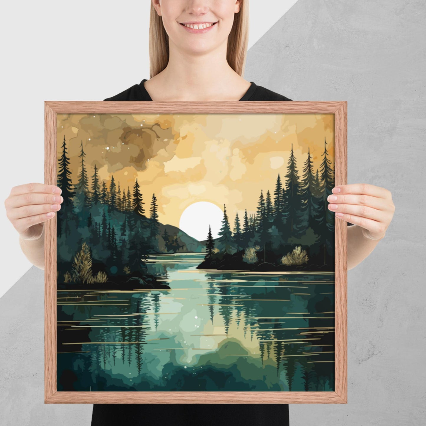 Forest Lake Sunset Framed Poster