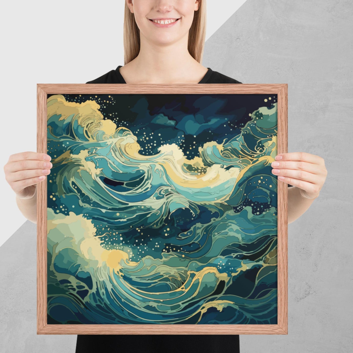 Nighttime Ocean Waves Framed Poster