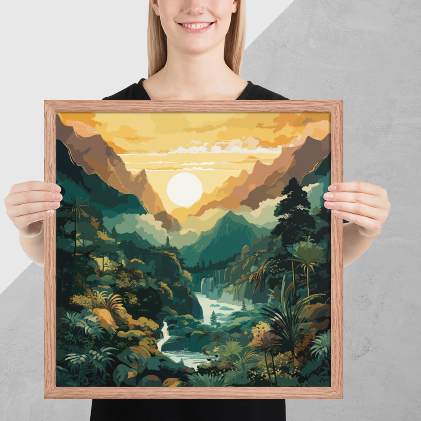 Mountainous Rainforest River Framed Poster