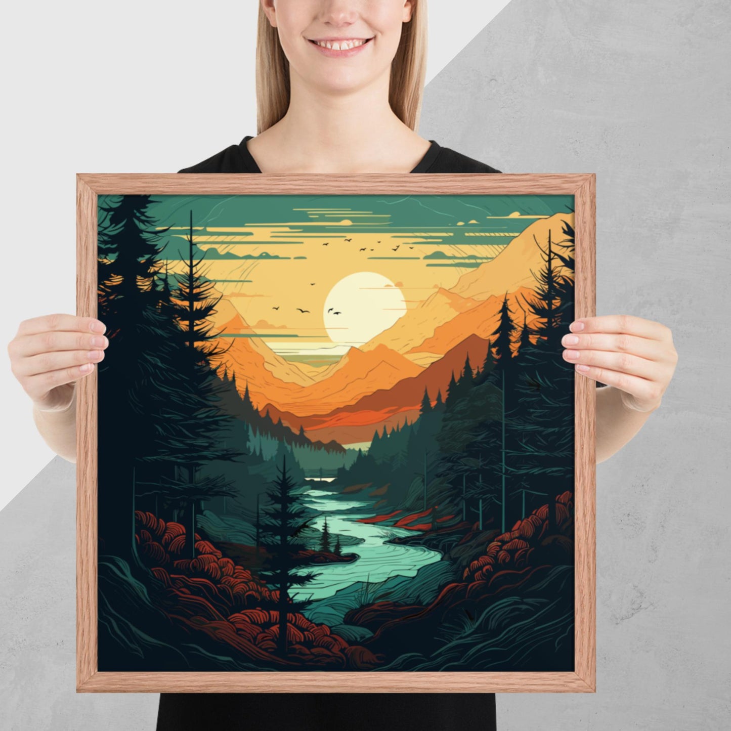 Forest River Sunset Framed Poster