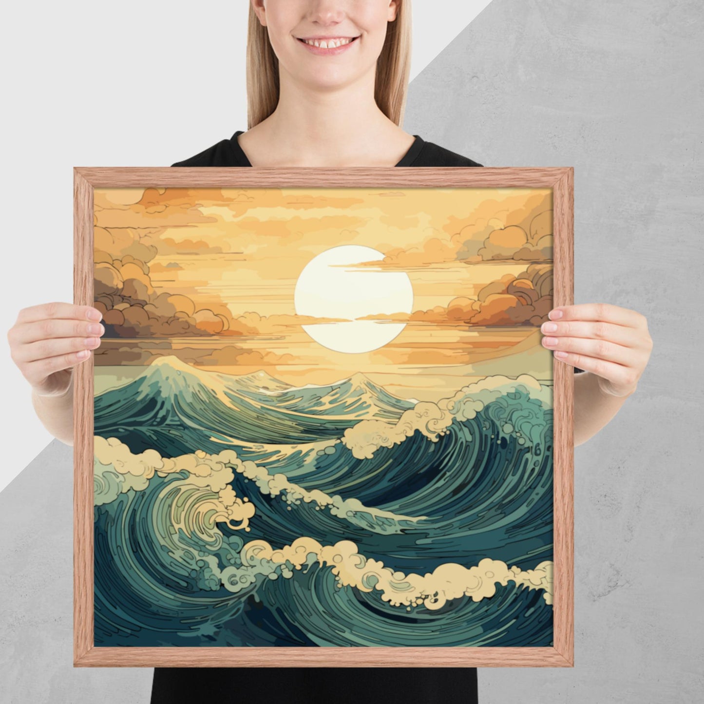 Wavy Sea Sunset Framed Poster