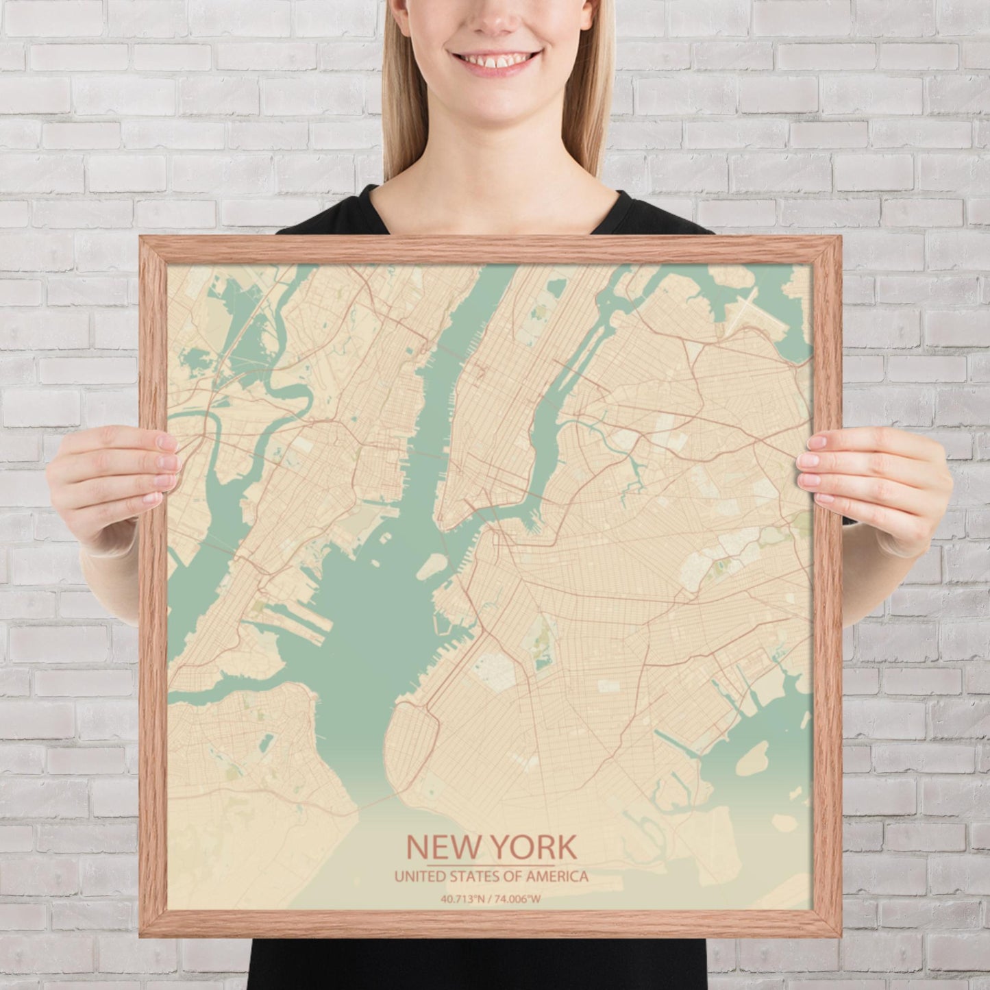 New York Vintage Style Framed Map
