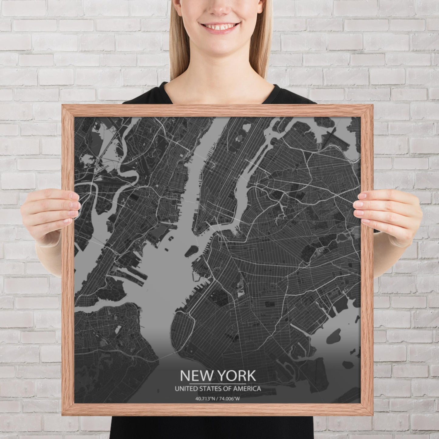 New York Dark Grey Framed Map
