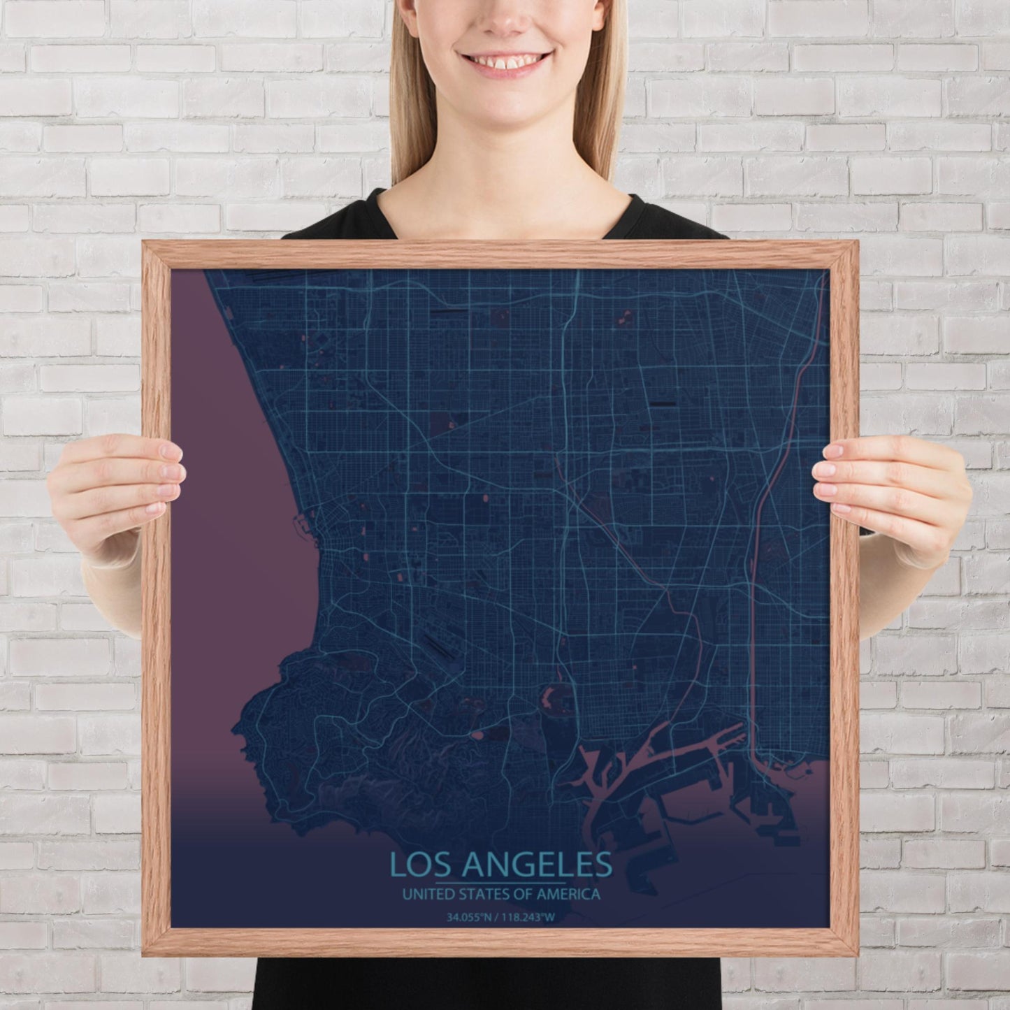 Los Angeles Blue and Purple Framed Map