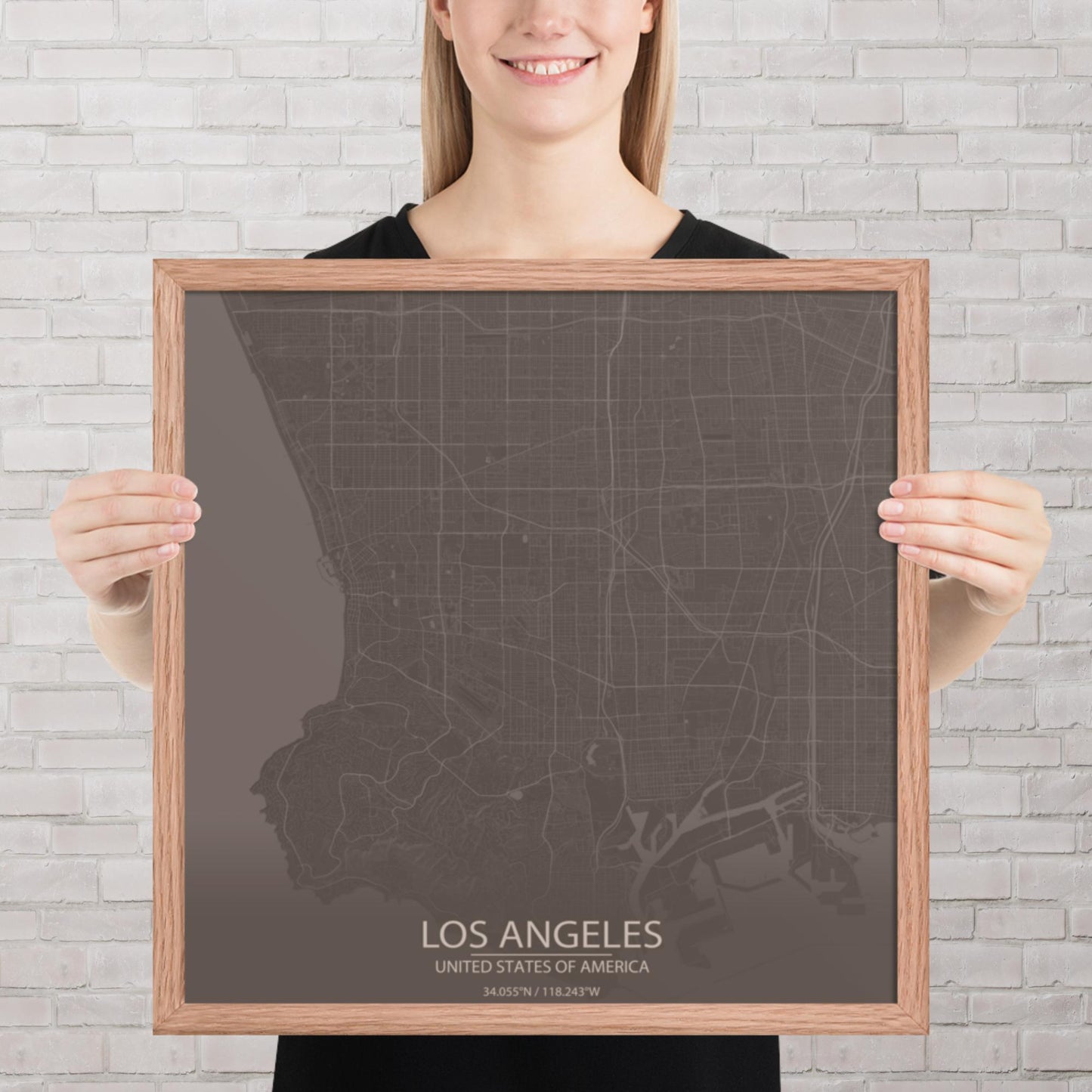 Los Angeles Brown and Grey Framed Map
