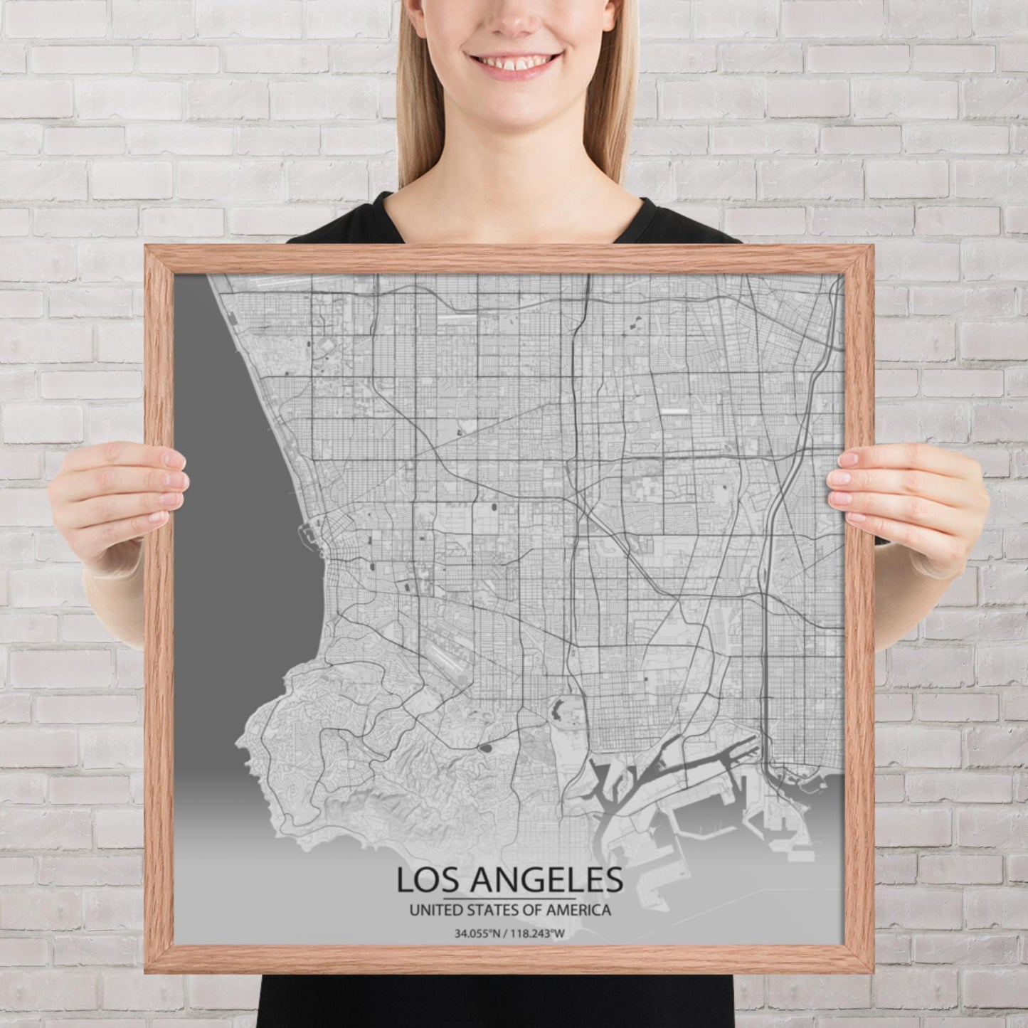 Los Angeles Light Grey Framed Map