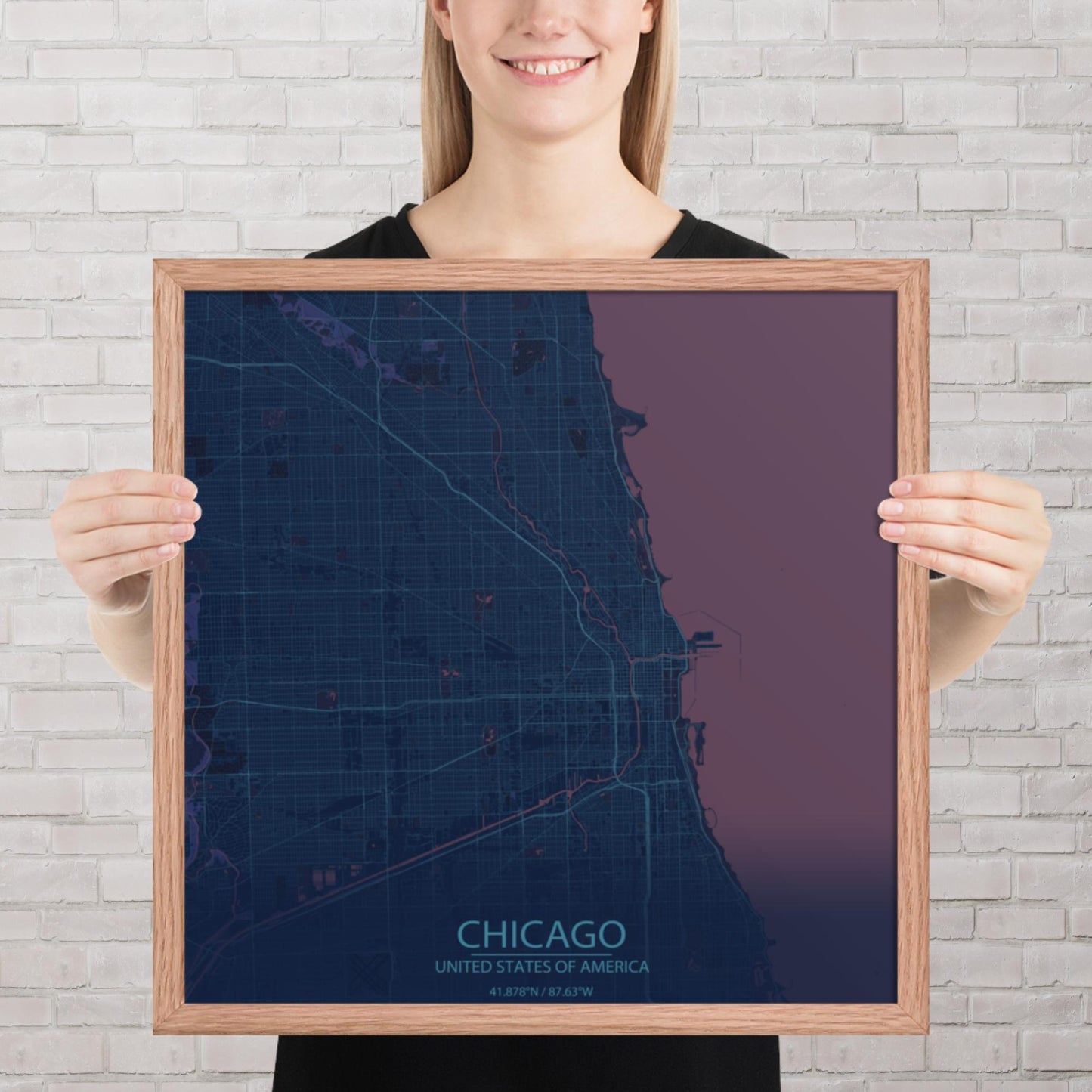 Chicago Blue and Purple Framed Map