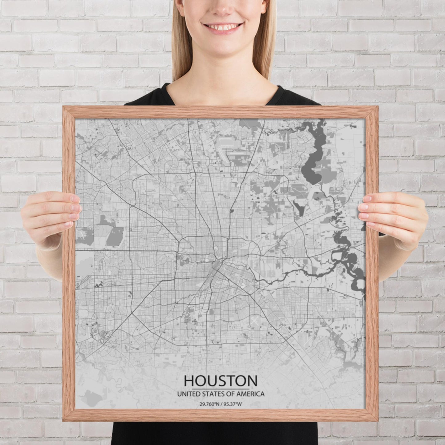 Houston Light Grey Framed Map
