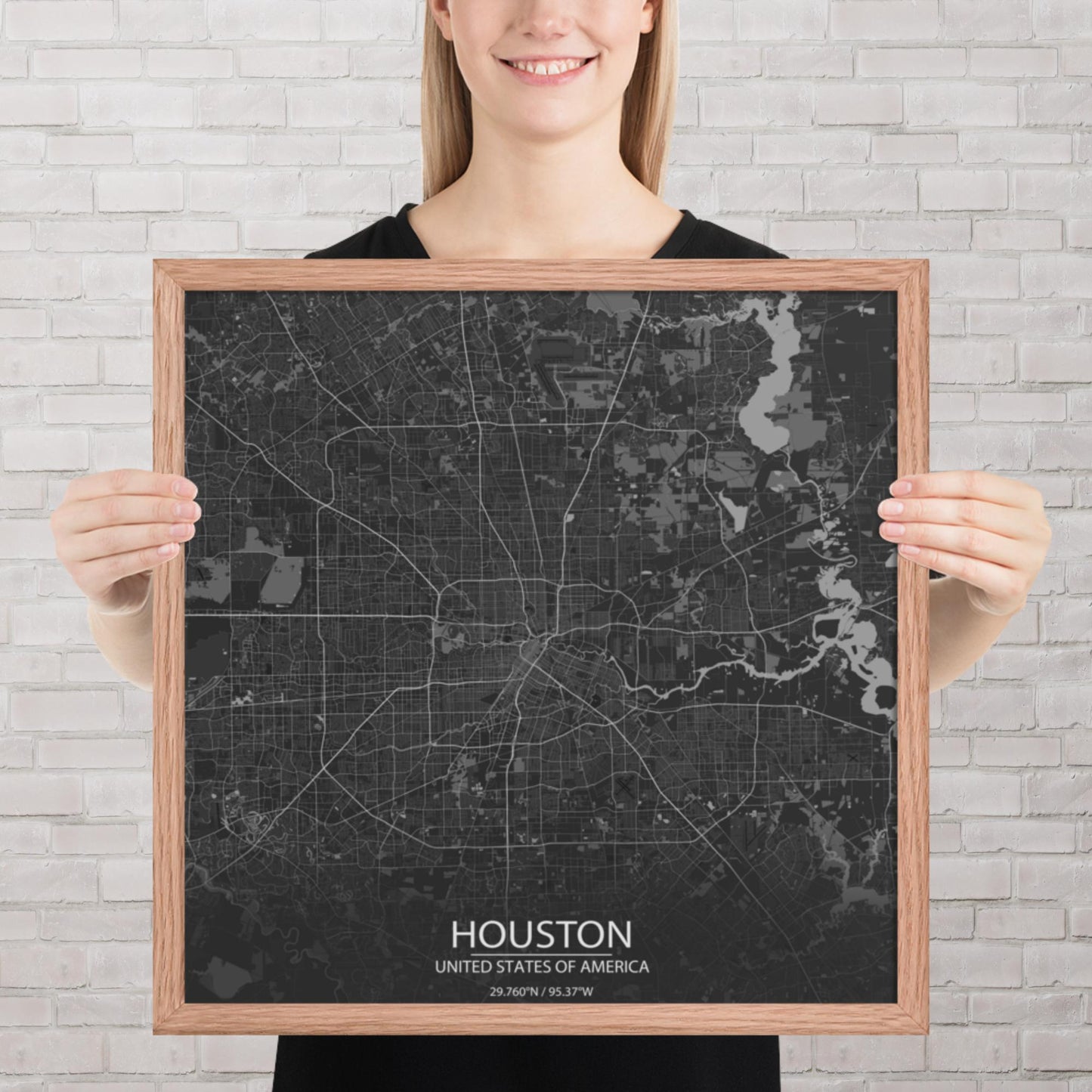 Houston Dark Grey Framed Map