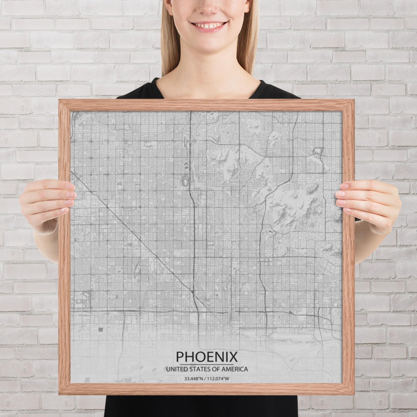 Phoenix Light Grey Framed Map