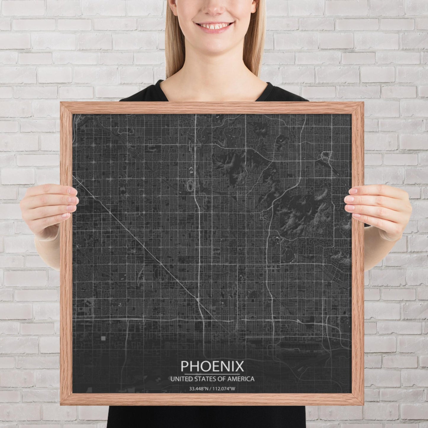 Phoenix Dark Grey Framed Map