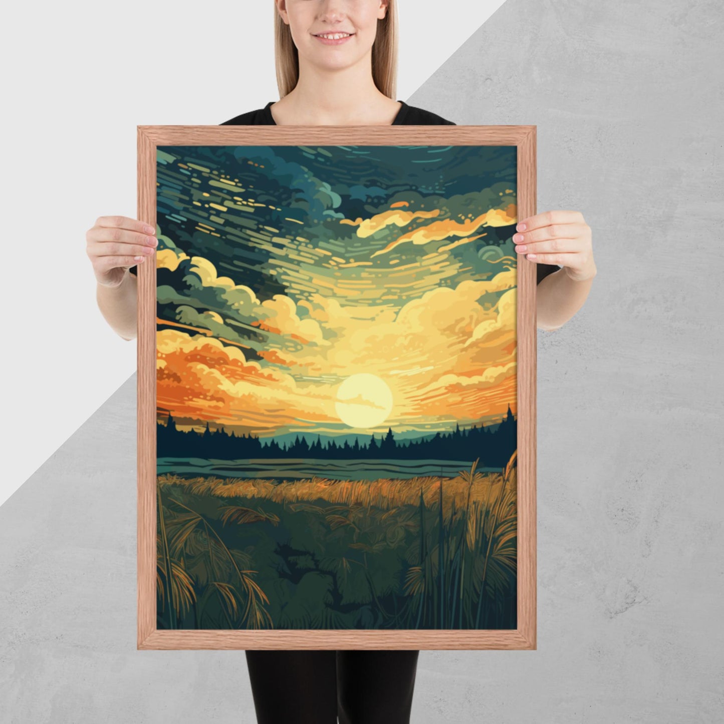 Crop Field Sunset Framed Poster