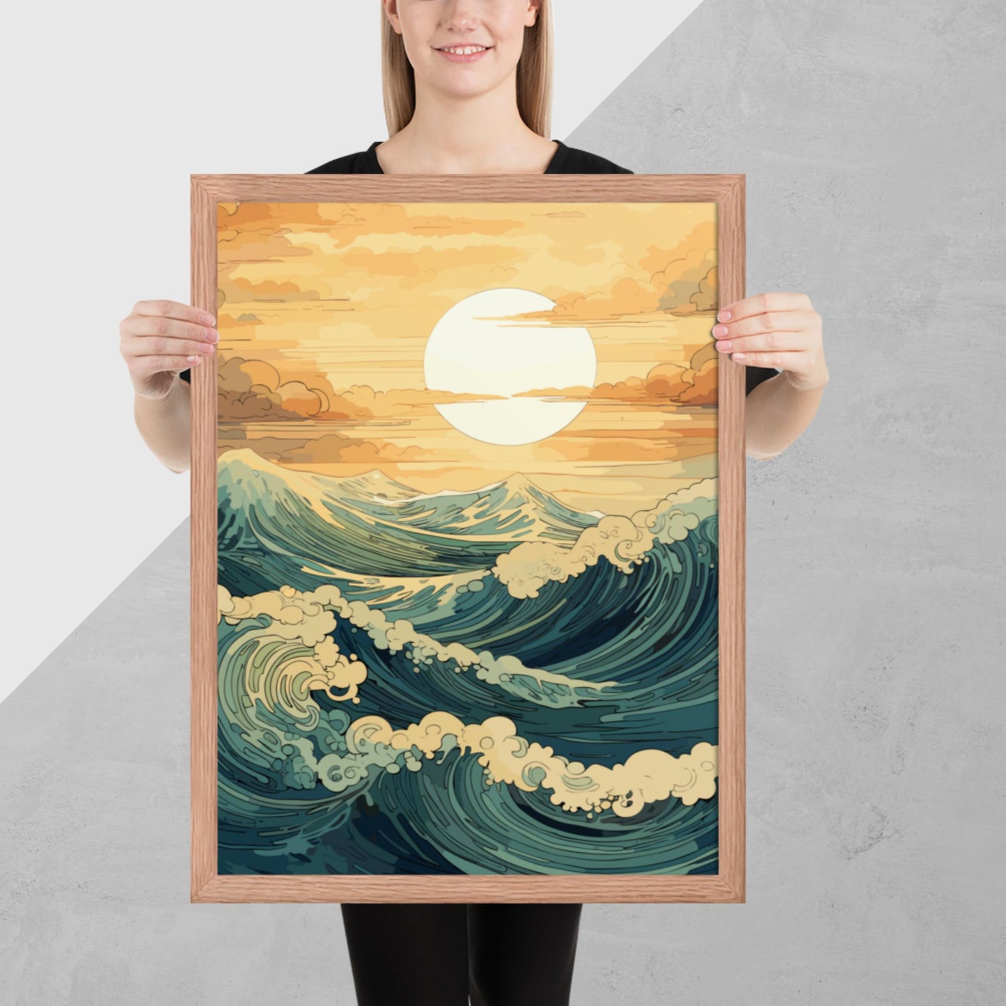 Wavy Sea Sunset Framed Poster