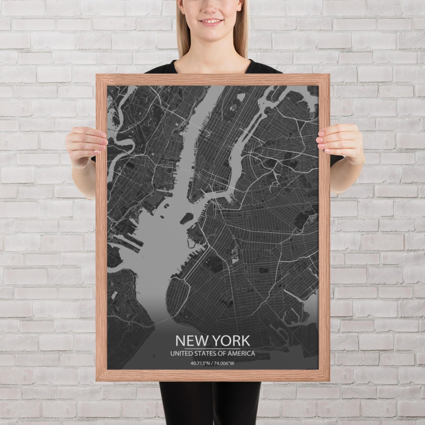 New York Dark Grey Framed Map