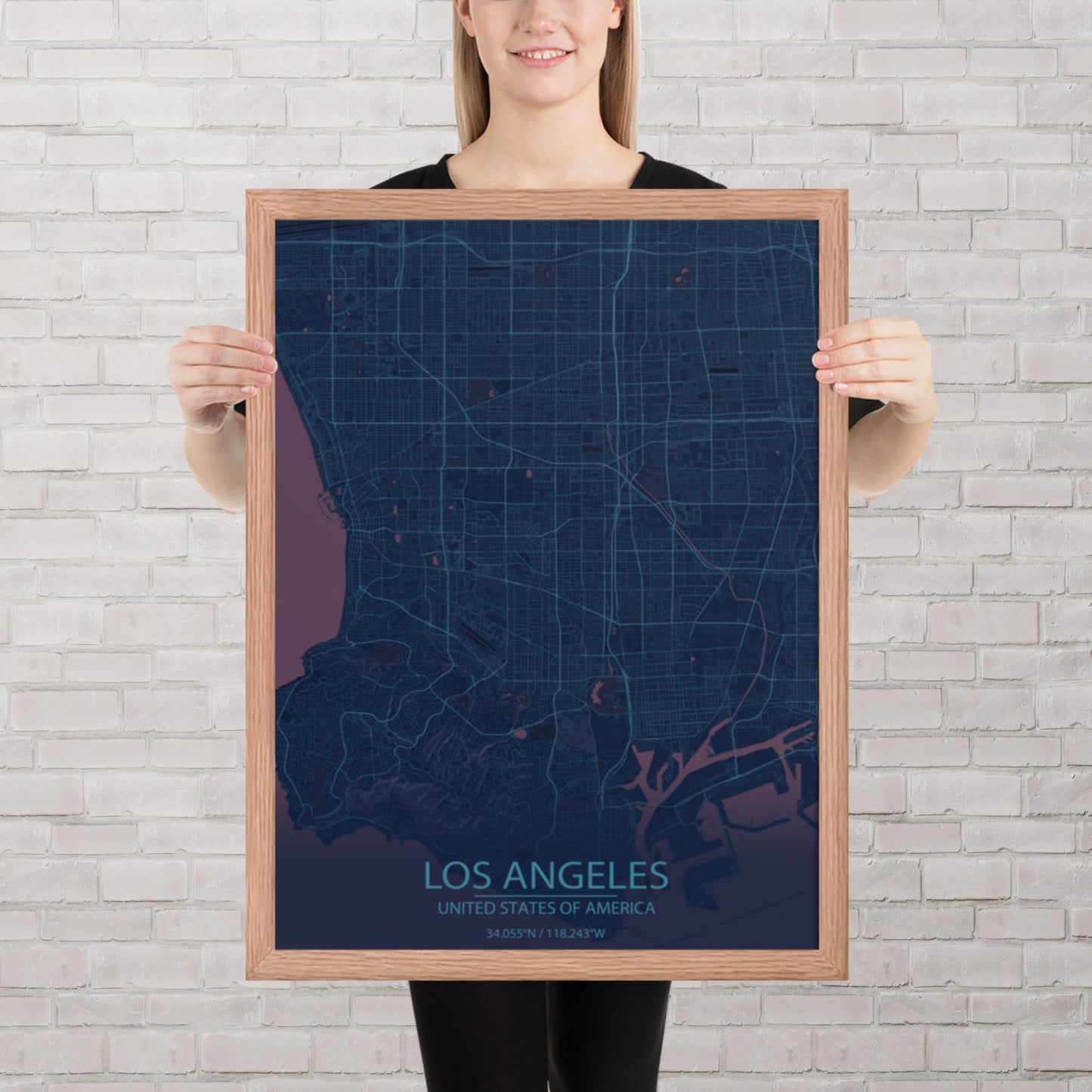 Los Angeles Blue and Purple Framed Map