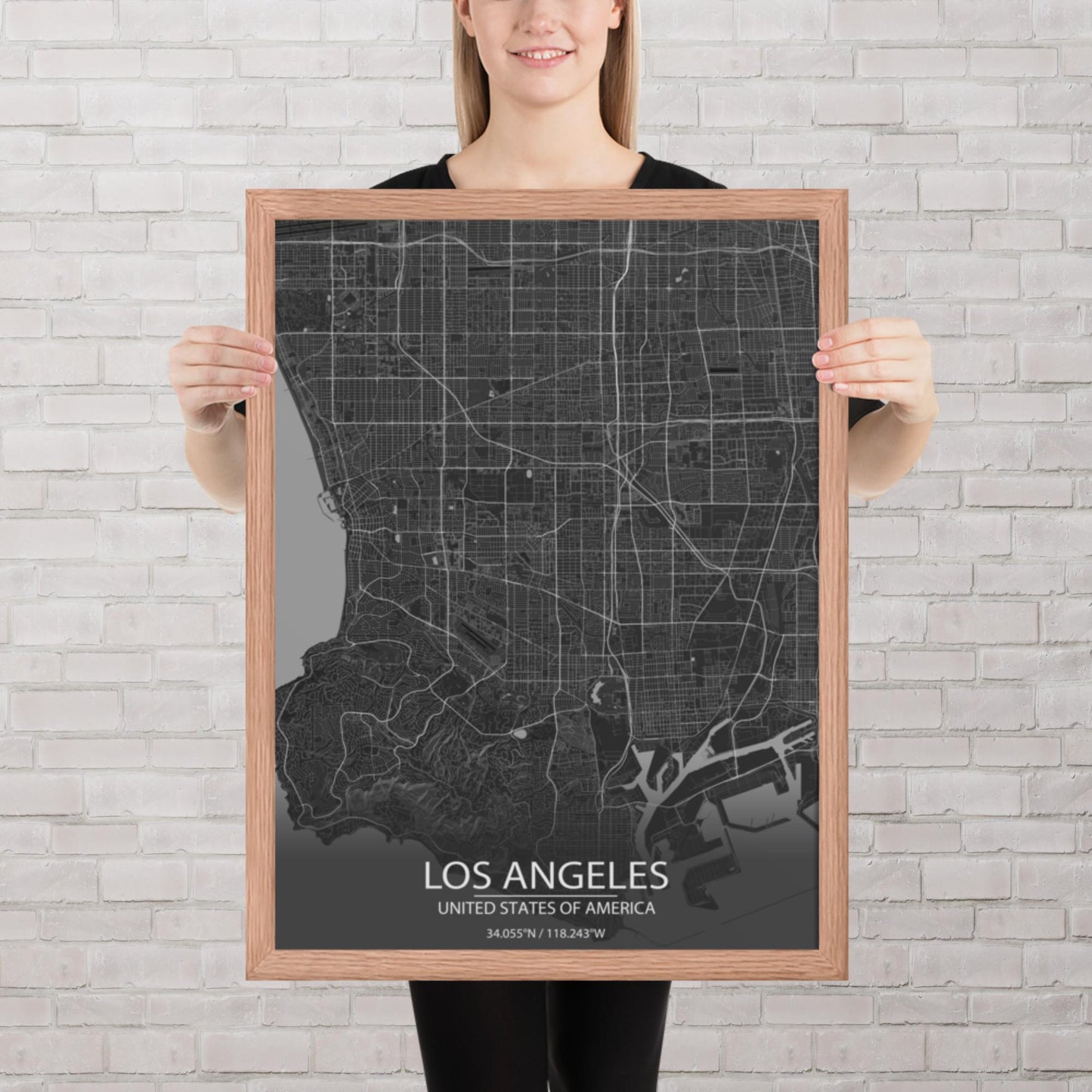 Los Angeles Dark Grey Framed Map