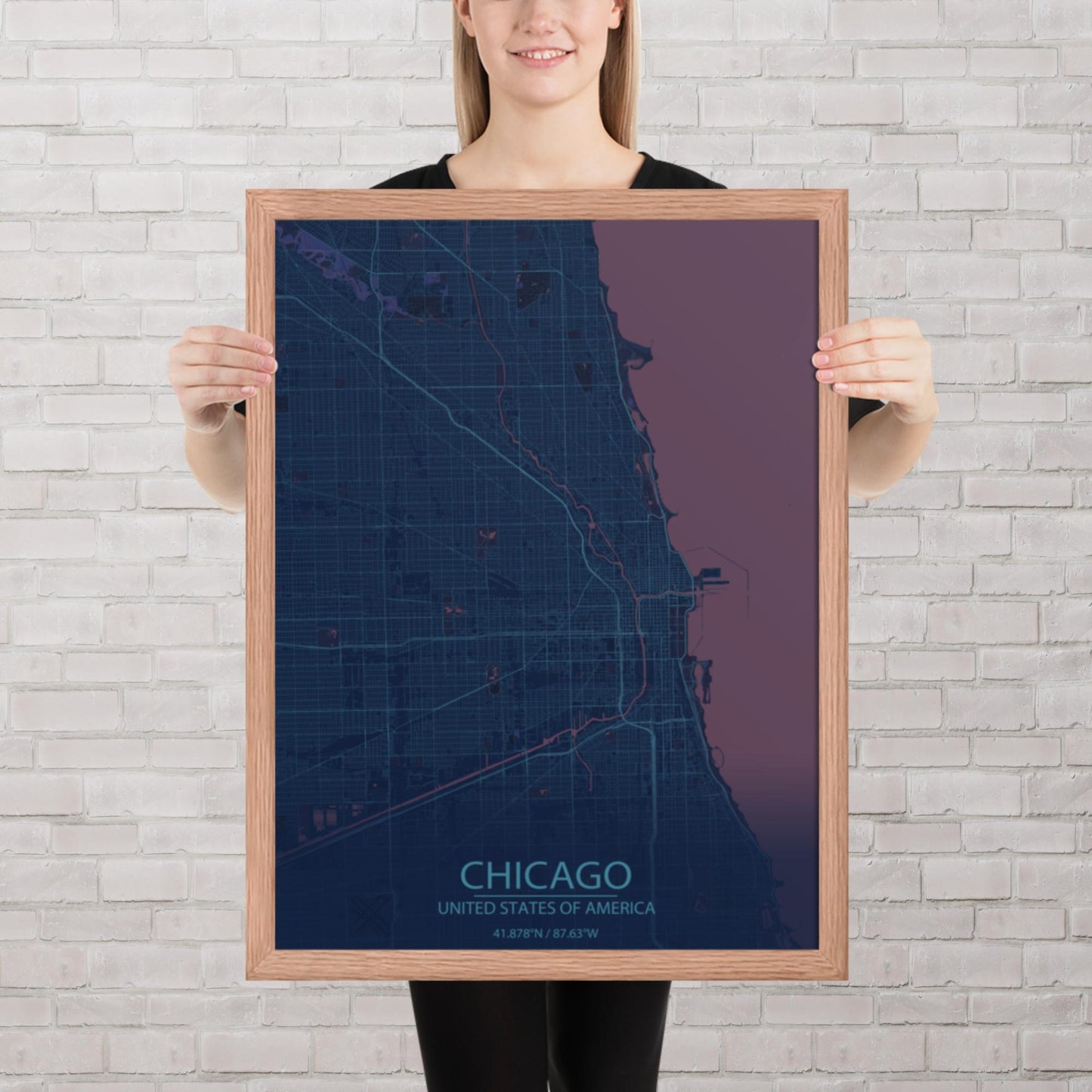 Chicago Blue and Purple Framed Map