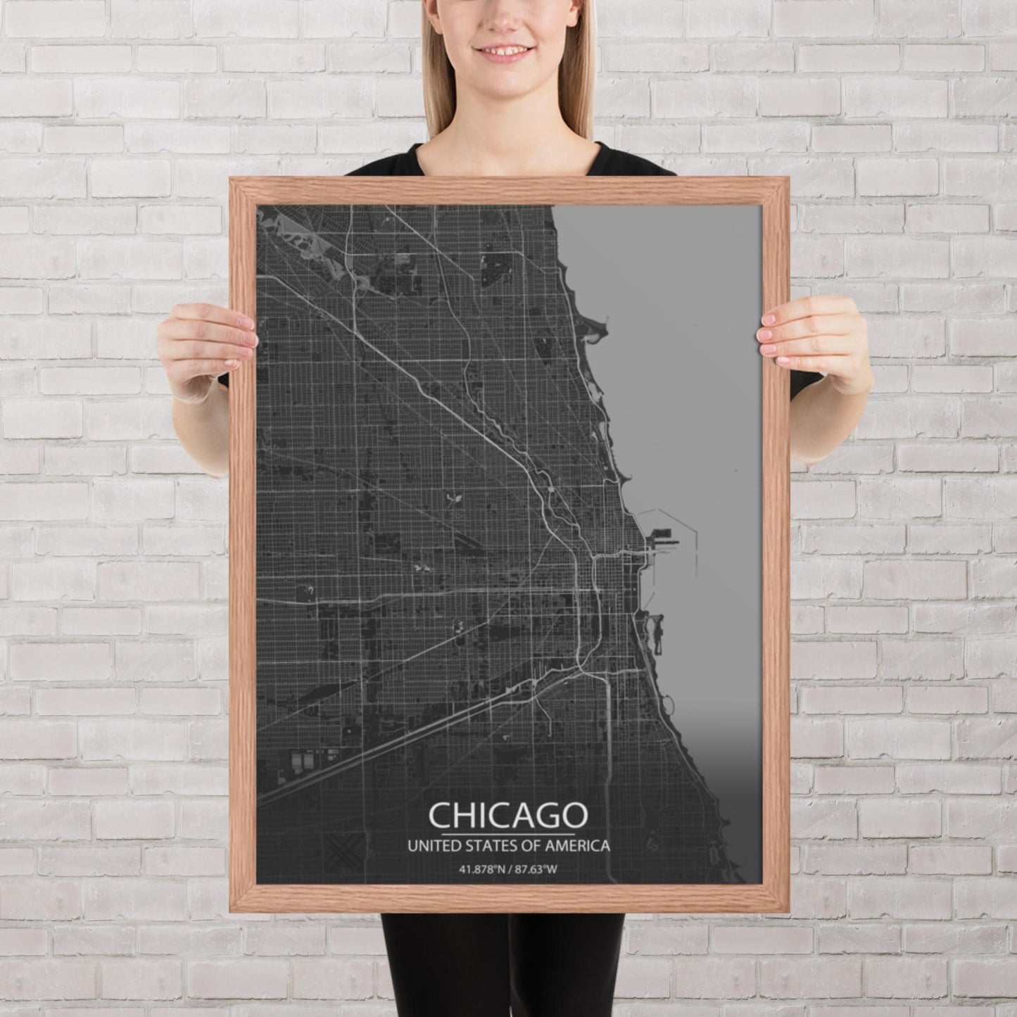 Chicago Dark Grey Framed Map