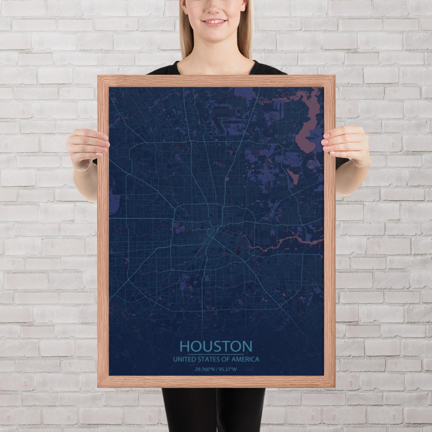 Houston Blue and Purple Framed Map