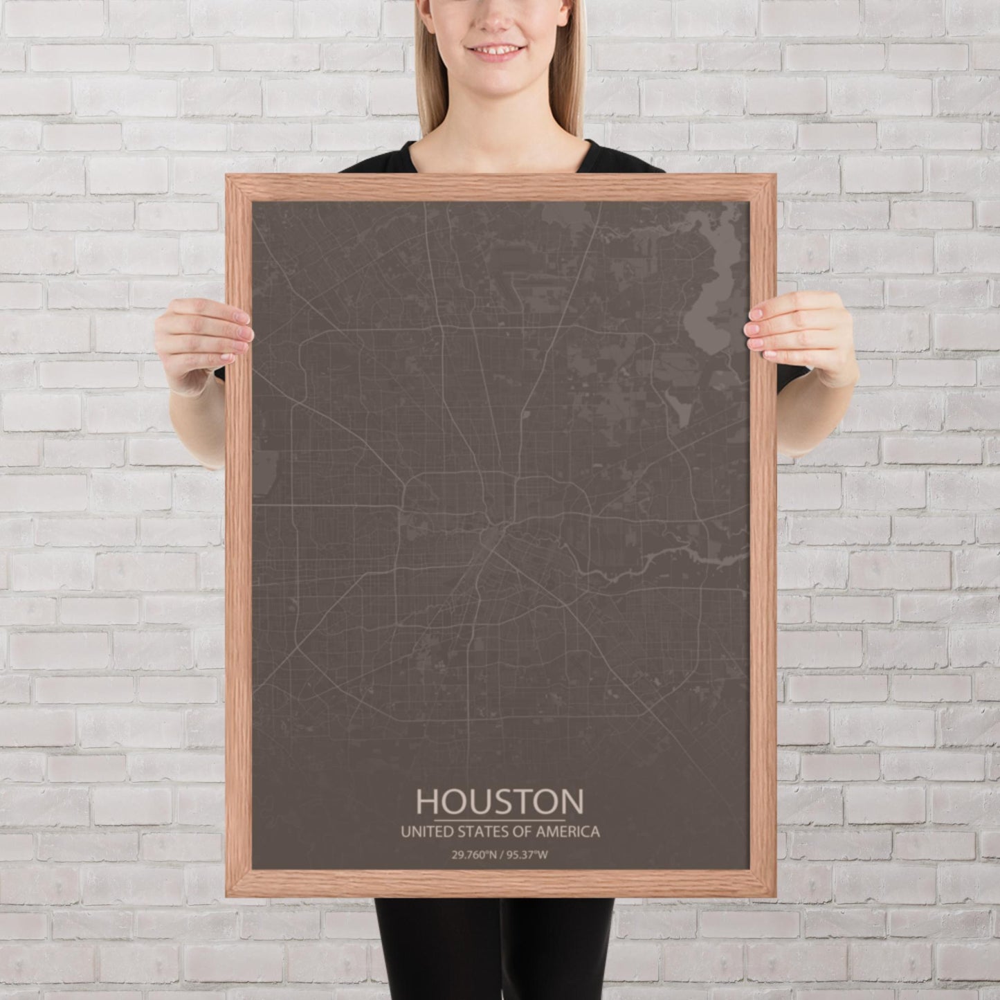 Houston Brown and Grey Framed Map