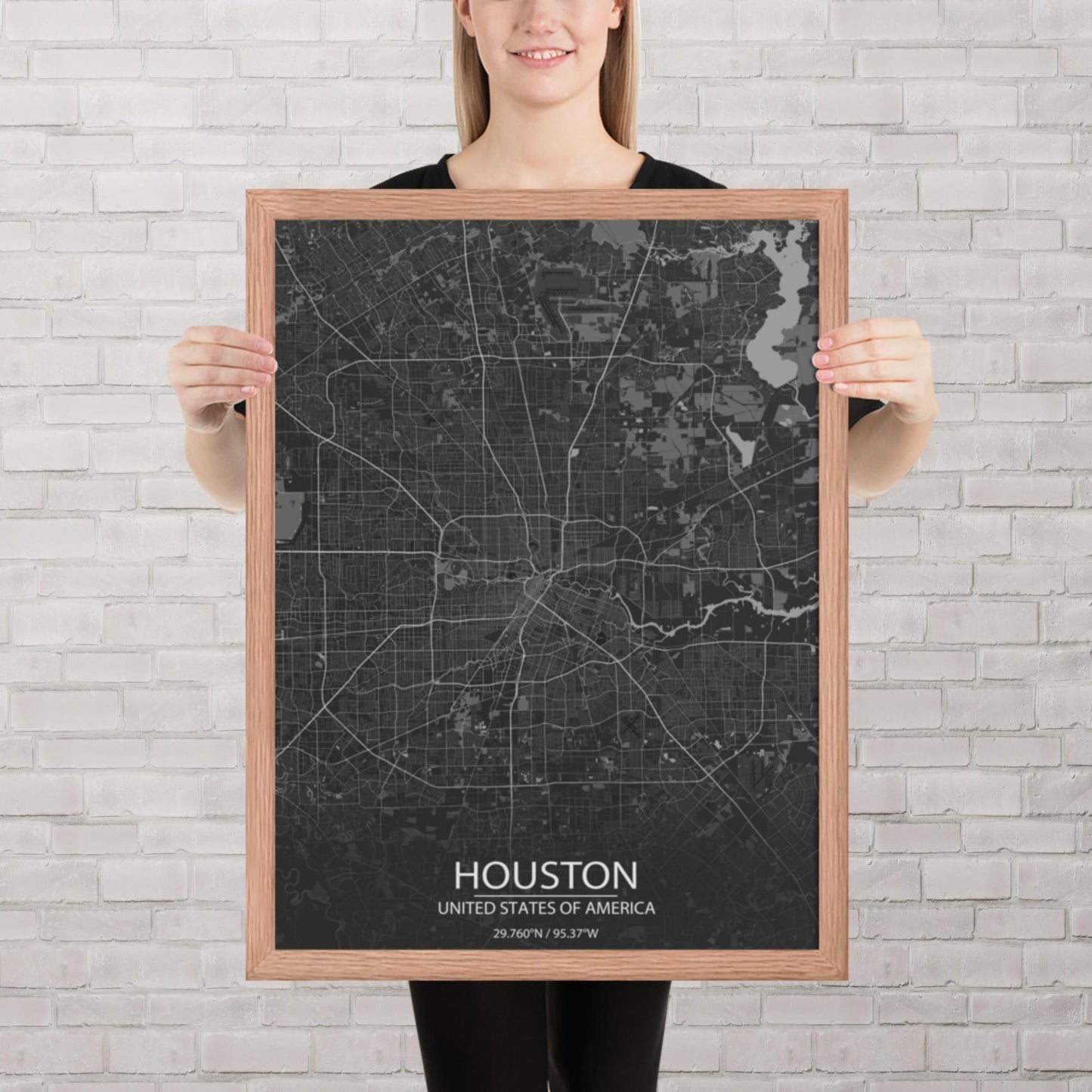 Houston Dark Grey Framed Map