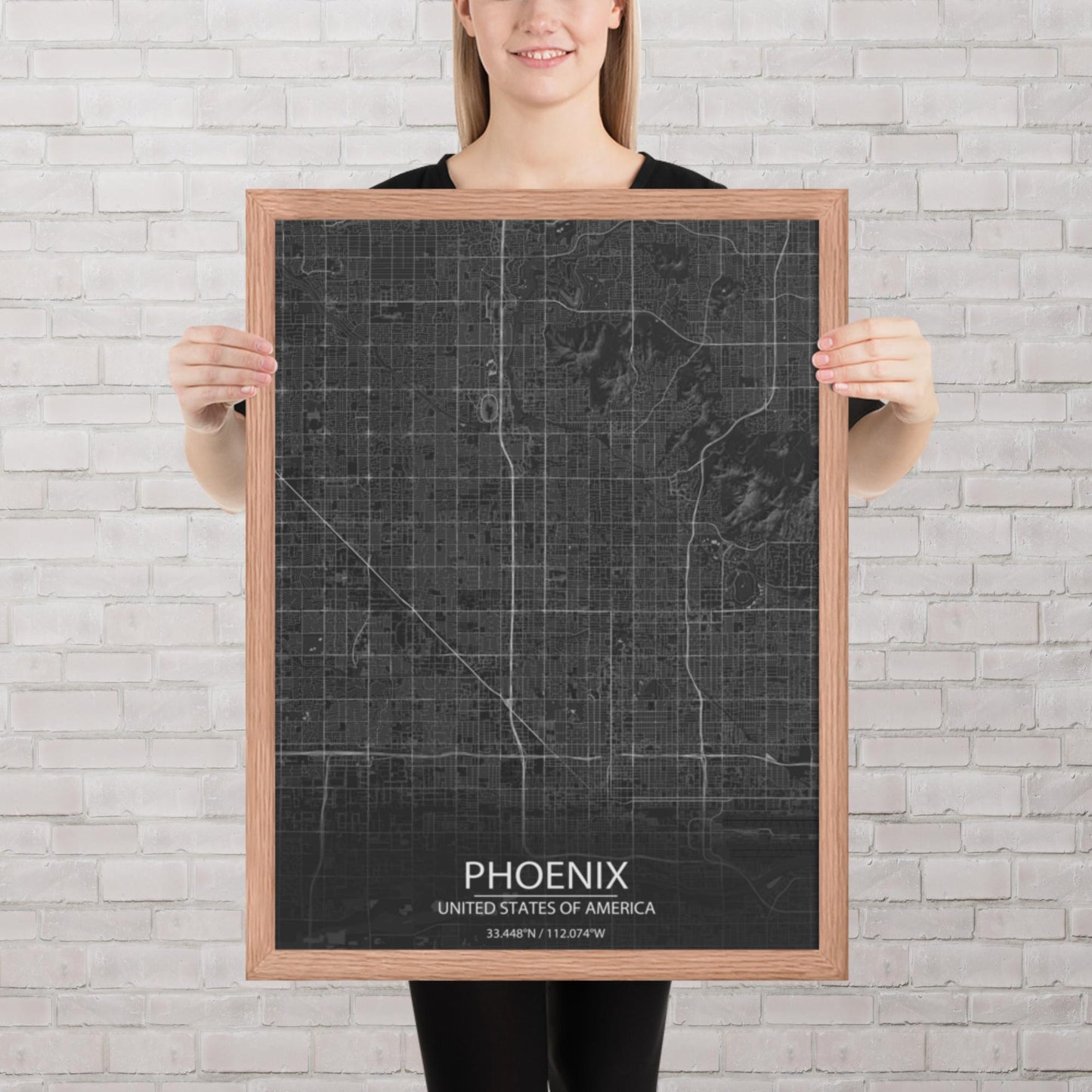 Phoenix Dark Grey Framed Map