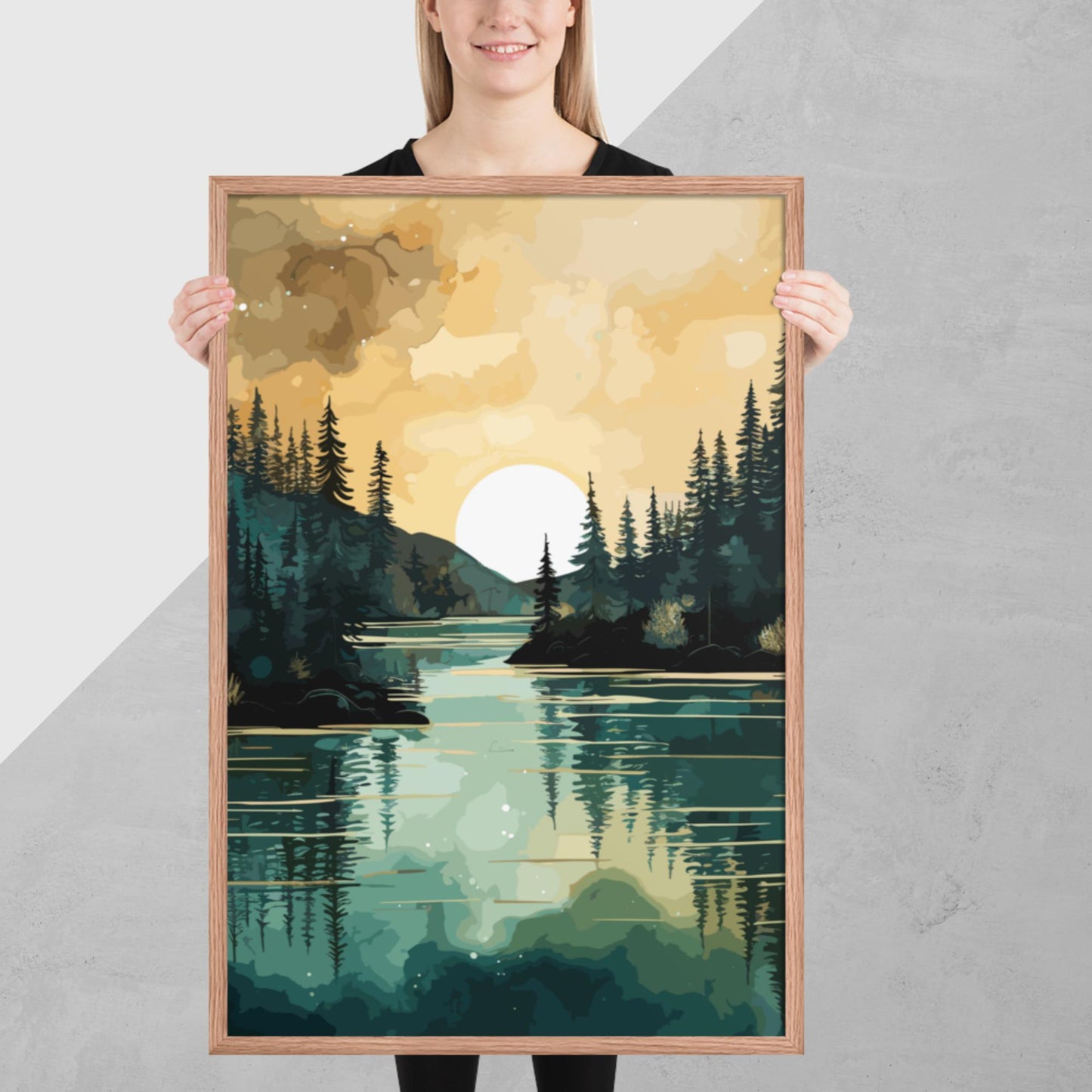 Forest Lake Sunset Framed Poster